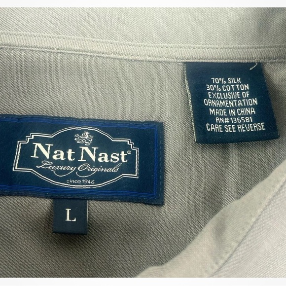 Nat Nast Luxury Originals Mens Shirt Large  Embroidered Panel Zinc Silk  Cotton - Picture 3 of 12